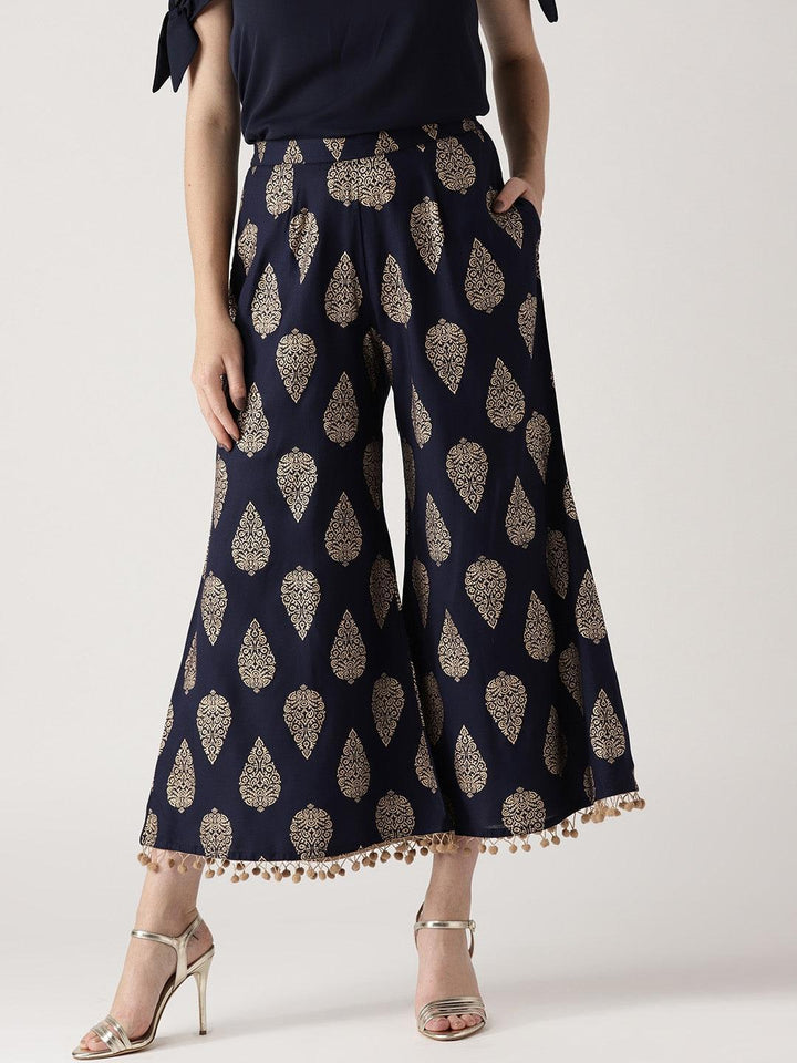 Blue Printed Rayon Palazzos - ShopLibas
