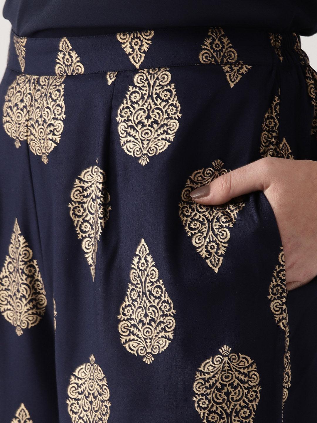Blue Printed Rayon Palazzos - ShopLibas