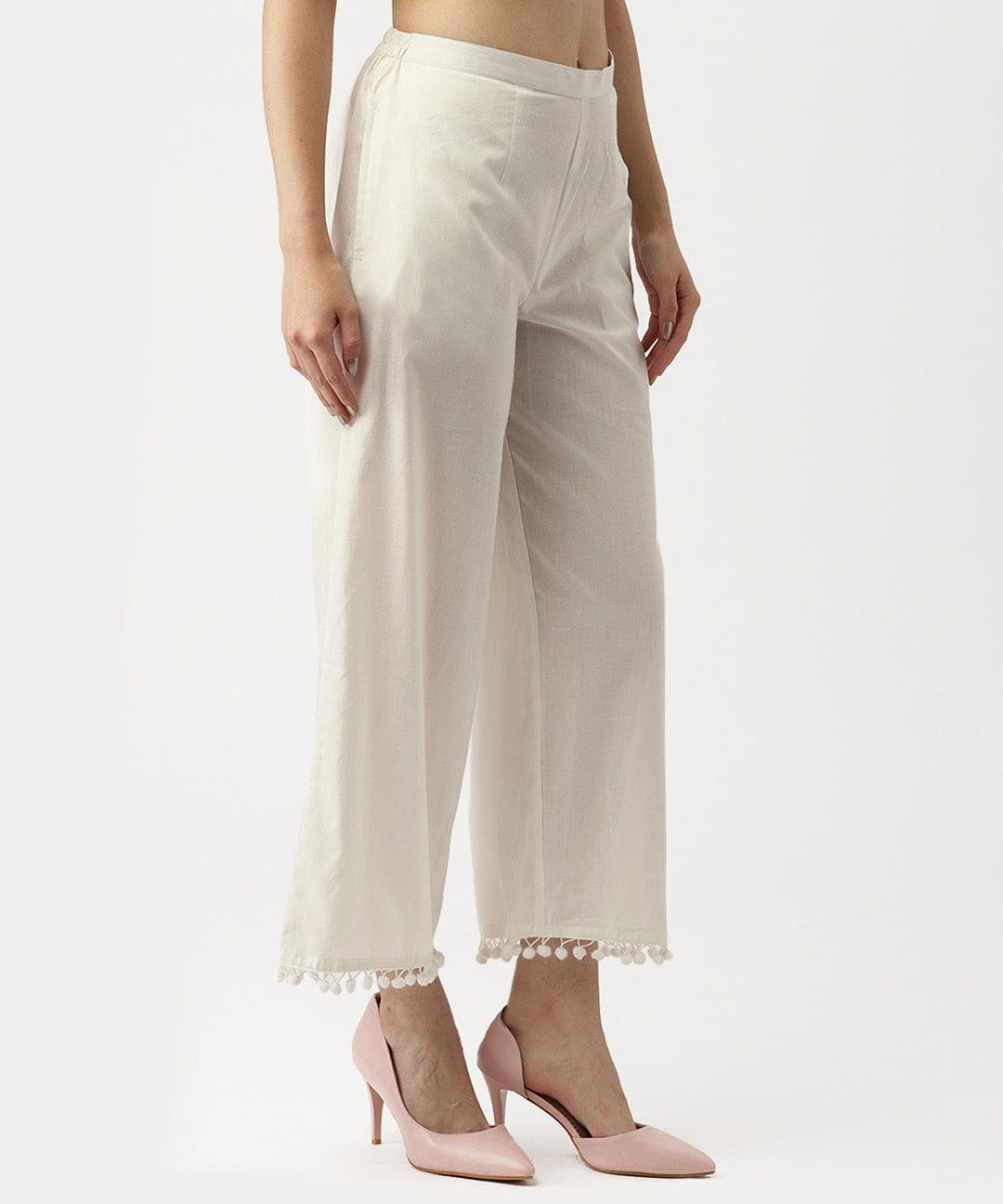 White Solid Cotton Palazzos - ShopLibas 