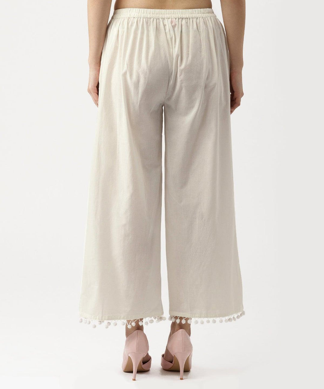 White Solid Cotton Palazzos - ShopLibas 