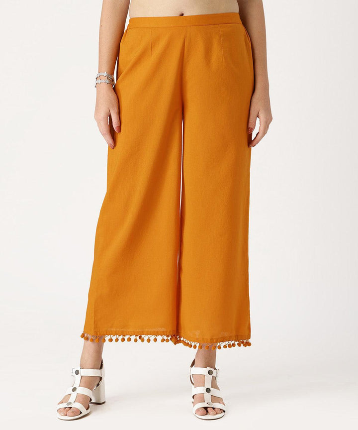Yellow Solid Cotton Palazzos - ShopLibas