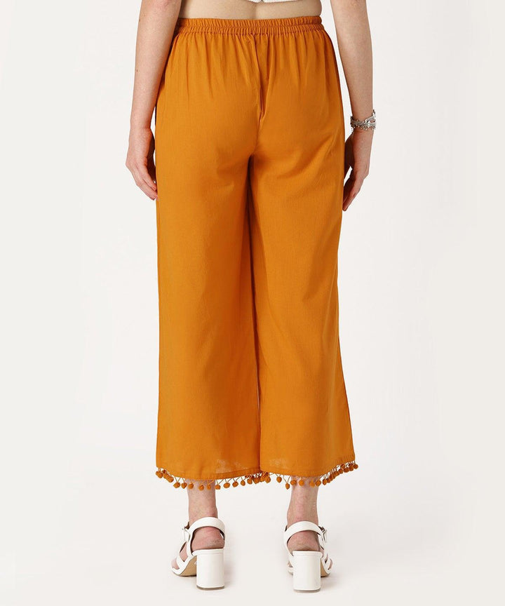 Yellow Solid Cotton Palazzos - ShopLibas