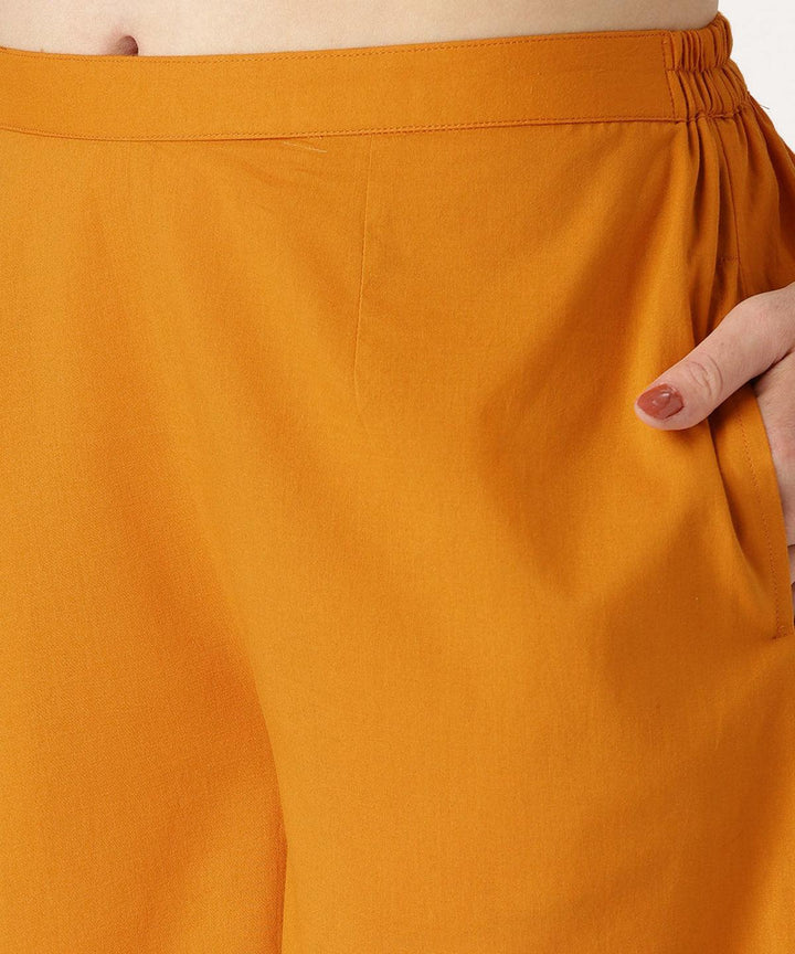 Yellow Solid Cotton Palazzos - ShopLibas