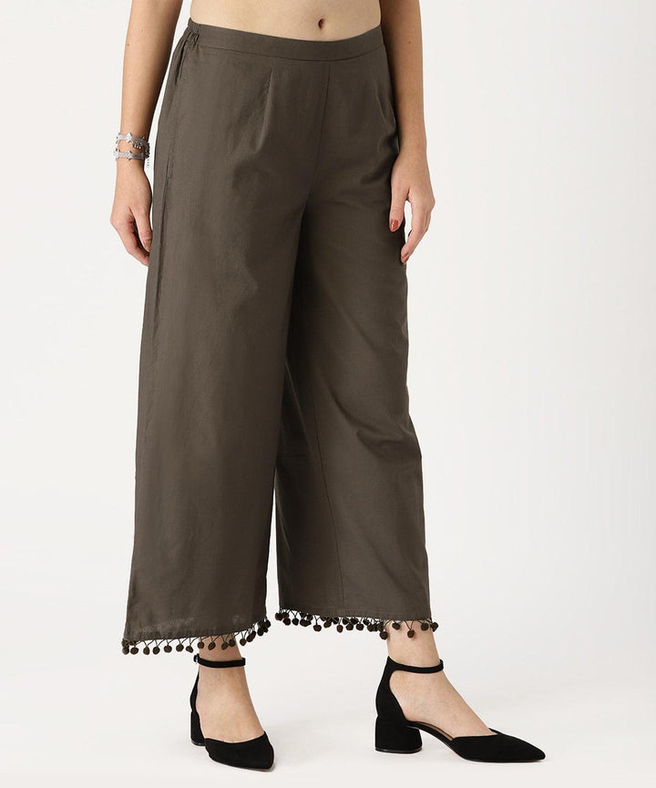 Grey Solid Cotton Palazzos - ShopLibas