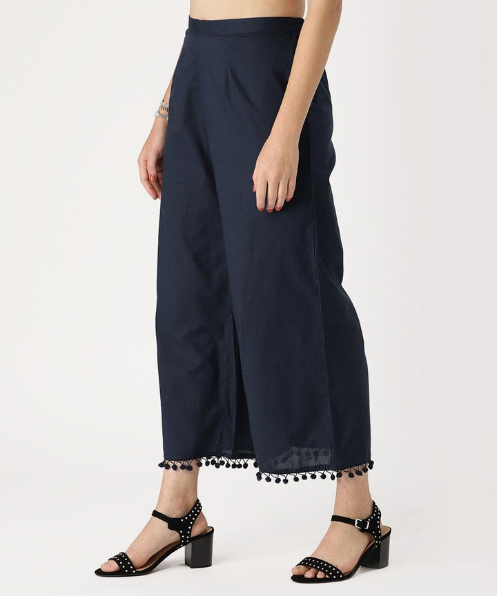 Blue Solid Cotton Palazzos - ShopLibas