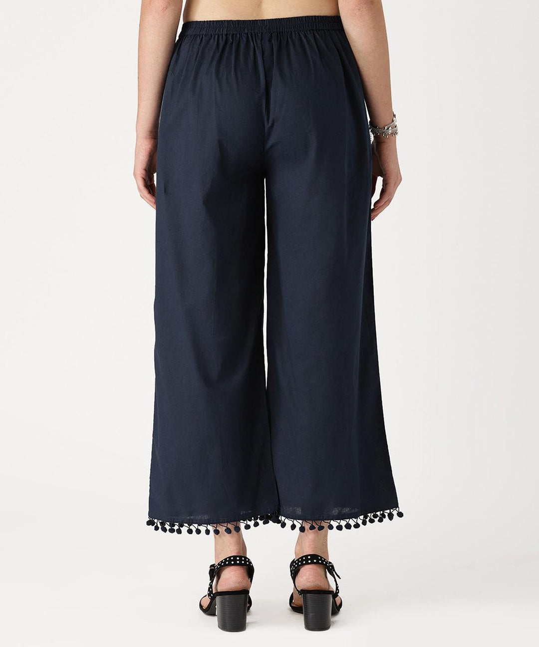 Blue Solid Cotton Palazzos - ShopLibas