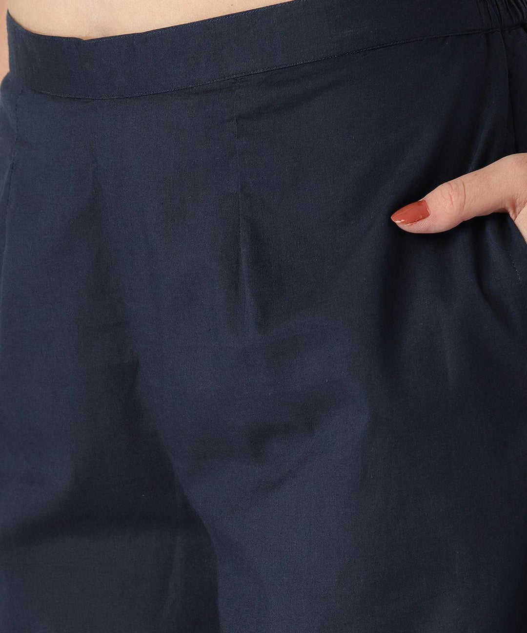 Blue Solid Cotton Palazzos - ShopLibas