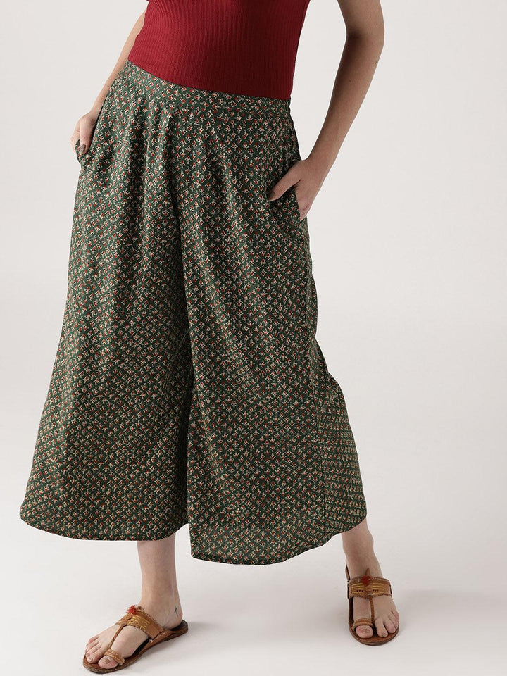 Green Printed Rayon Palazzos - ShopLibas