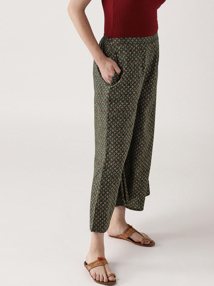 Green Printed Rayon Palazzos - ShopLibas