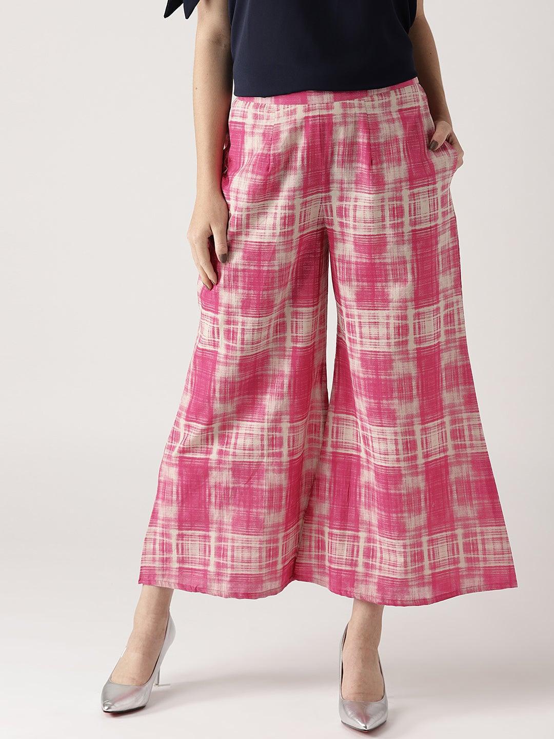 Pink Printed Cotton Palazzos - ShopLibas