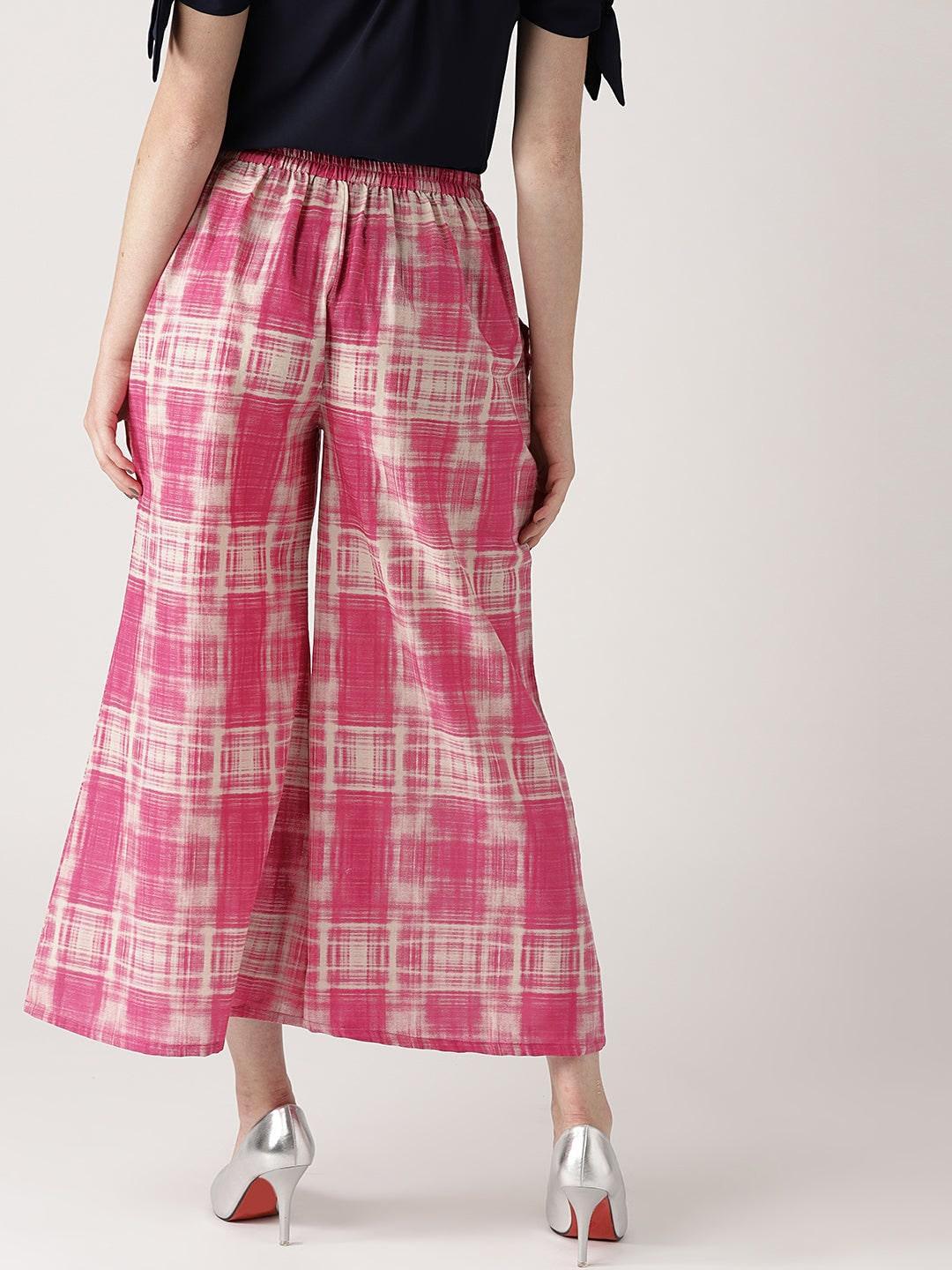 Pink Printed Cotton Palazzos - ShopLibas