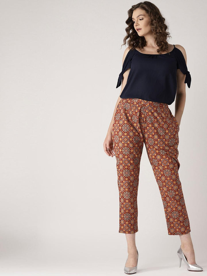 Maroon Printed Cotton Trousers - ShopLibas