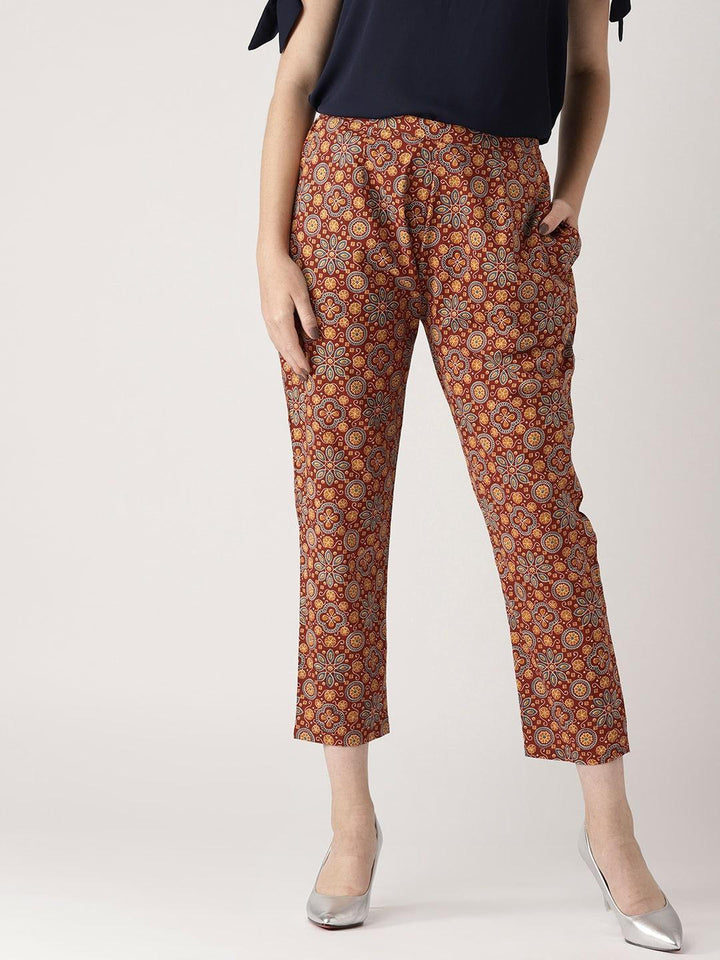 Maroon Printed Cotton Trousers - ShopLibas
