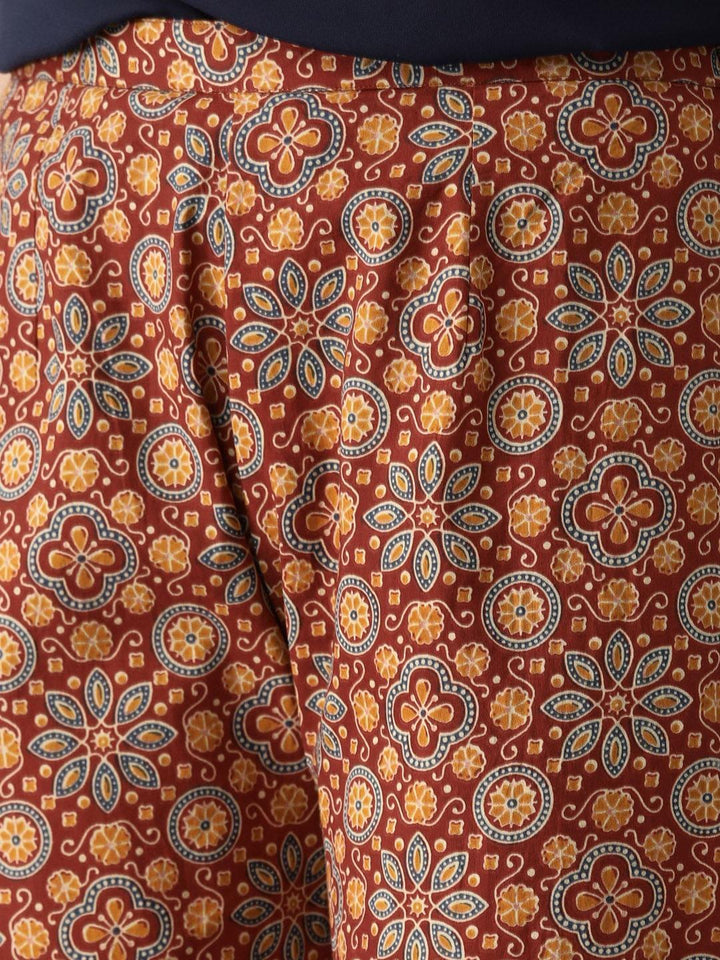 Maroon Printed Cotton Trousers - ShopLibas