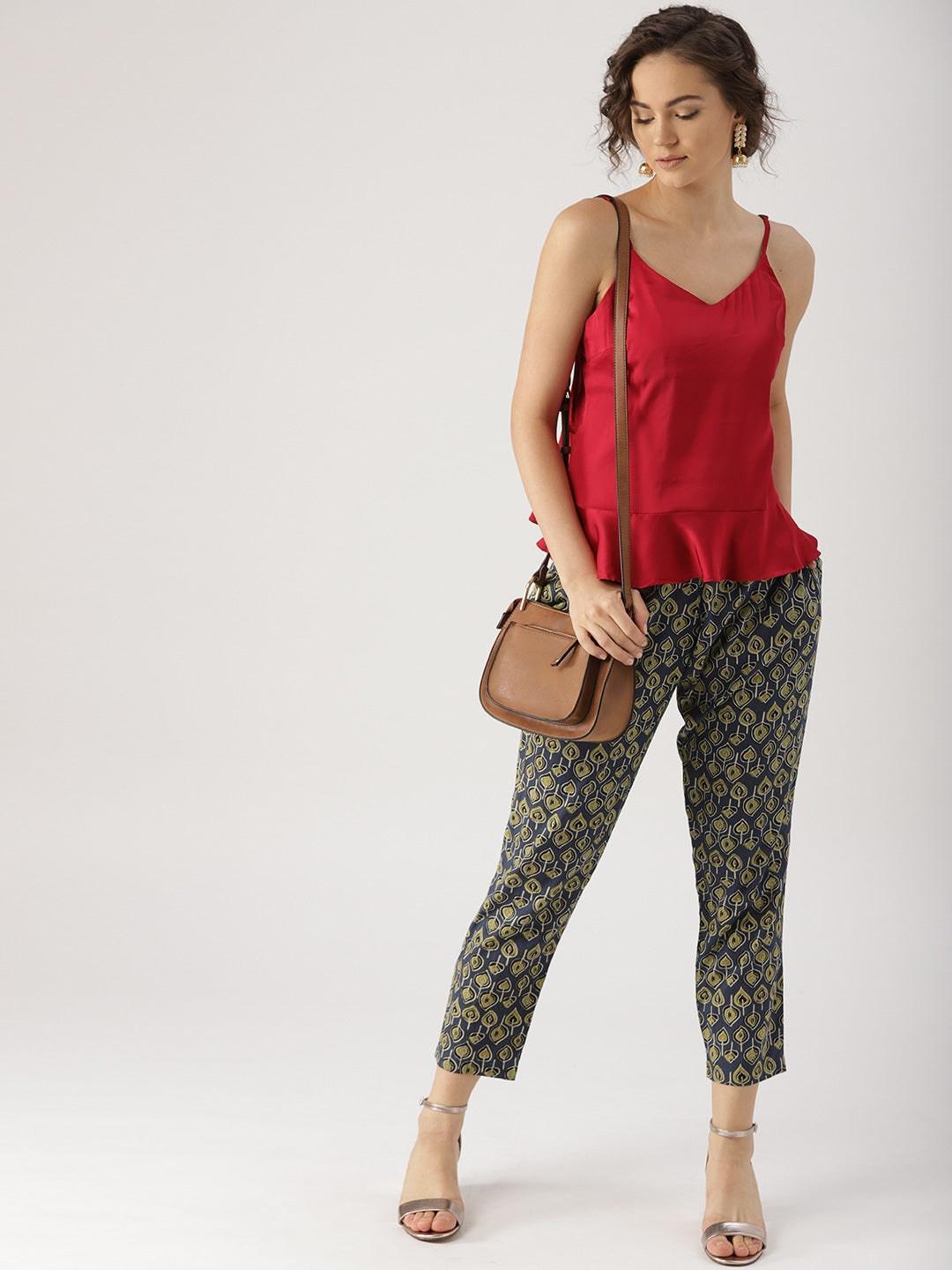 Blue Printed Cotton Trousers - ShopLibas 