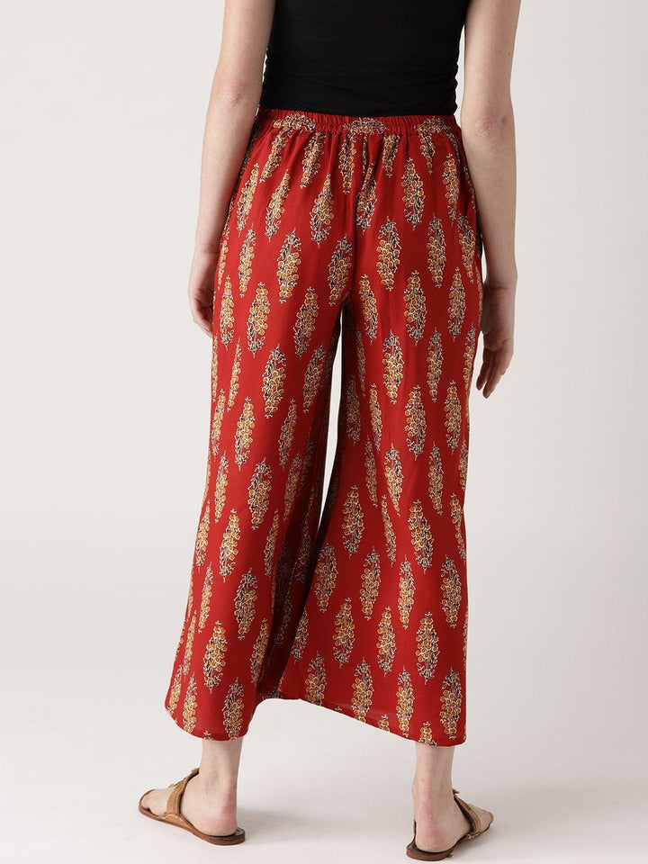 Red Printed Cotton Palazzos - ShopLibas