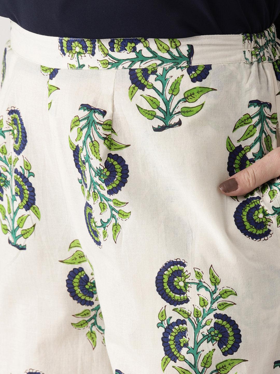 White Printed Cotton Palazzos - ShopLibas