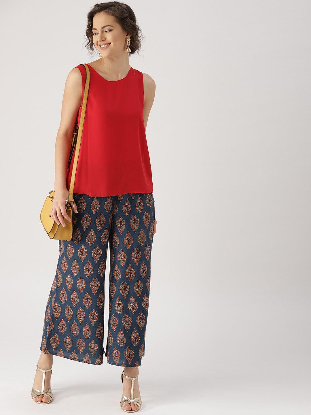 Blue Printed Cotton Palazzos - ShopLibas 