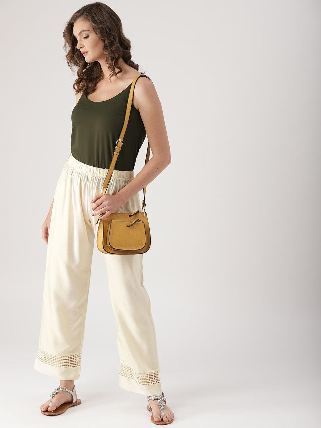 White Solid Rayon Palazzos - ShopLibas