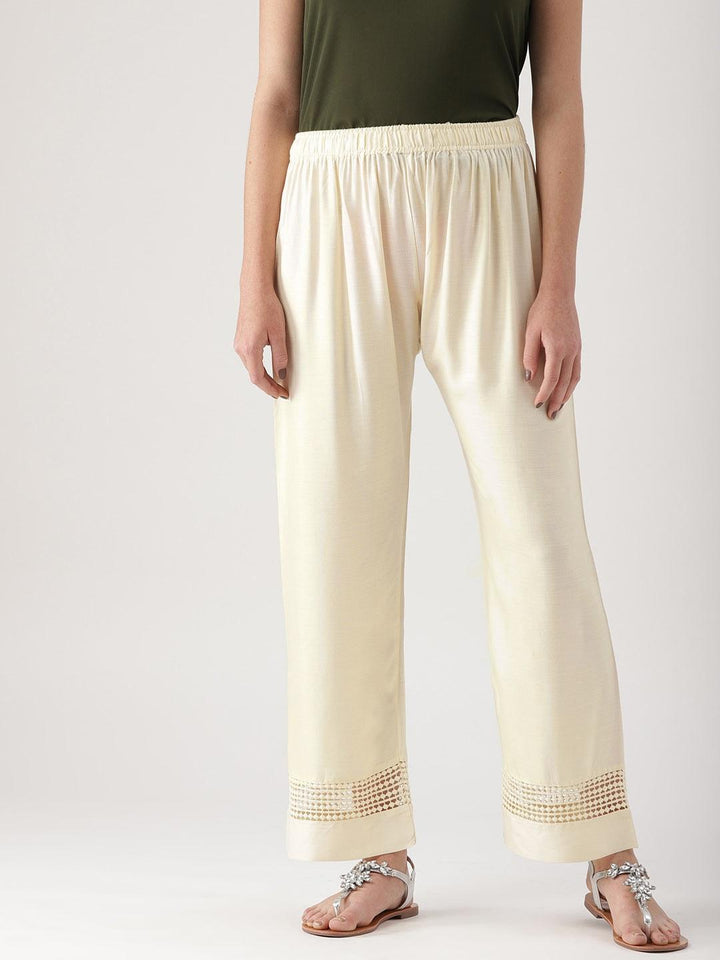 White Solid Rayon Palazzos - ShopLibas