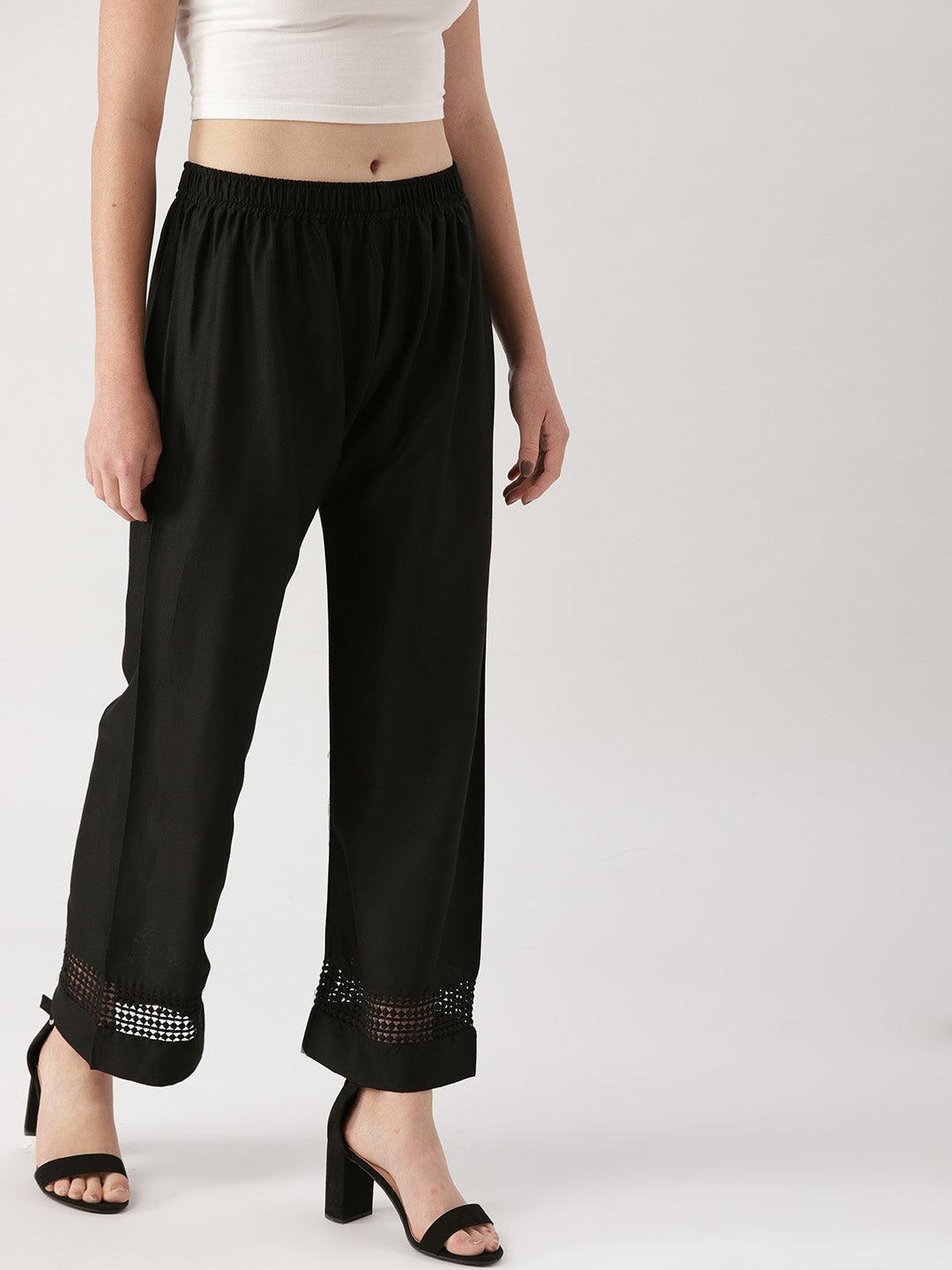 Black Solid Rayon Palazzos - ShopLibas 