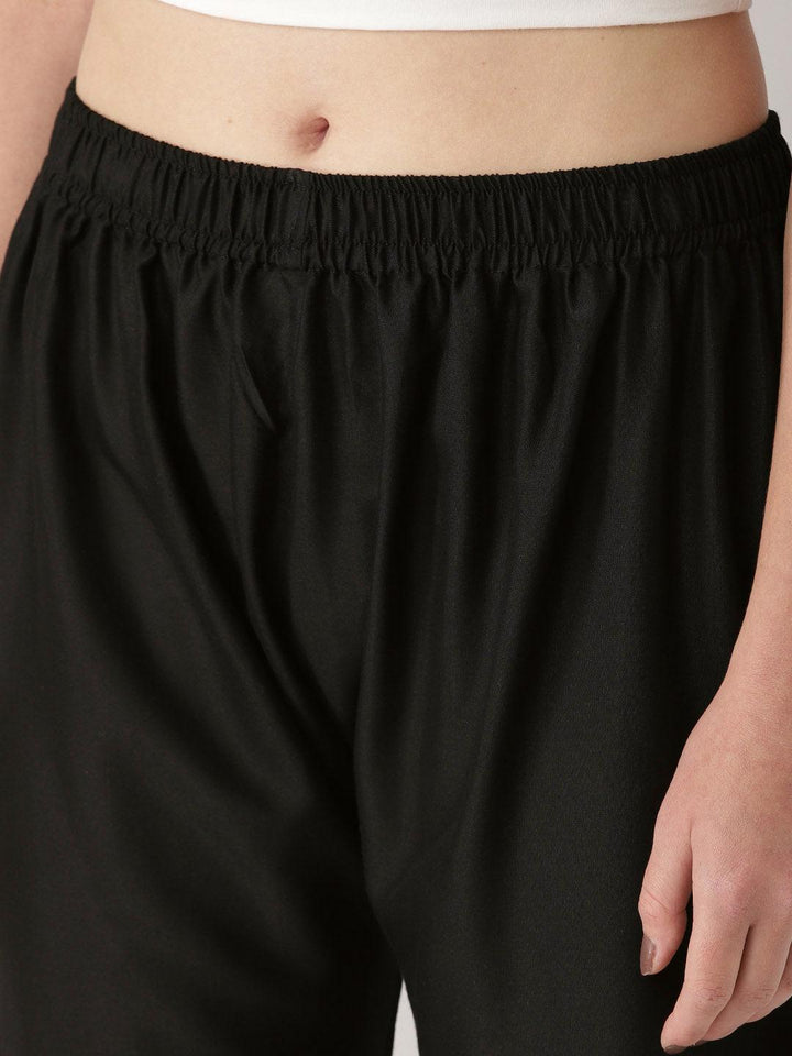 Black Solid Rayon Palazzos