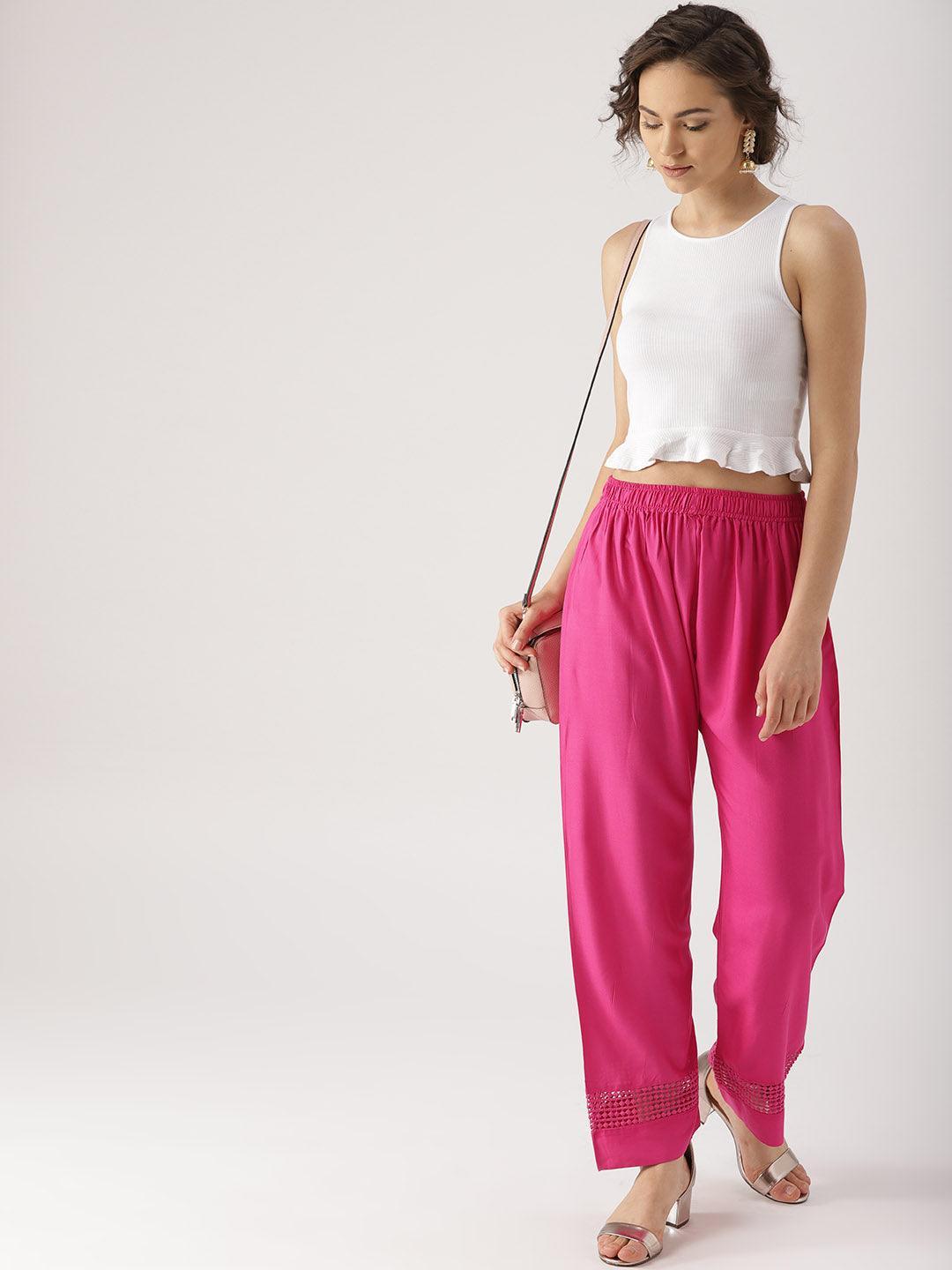 Pink Solid Rayon Palazzos - ShopLibas