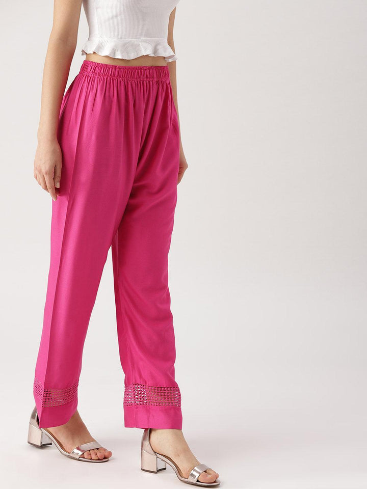 Pink Solid Rayon Palazzos - ShopLibas