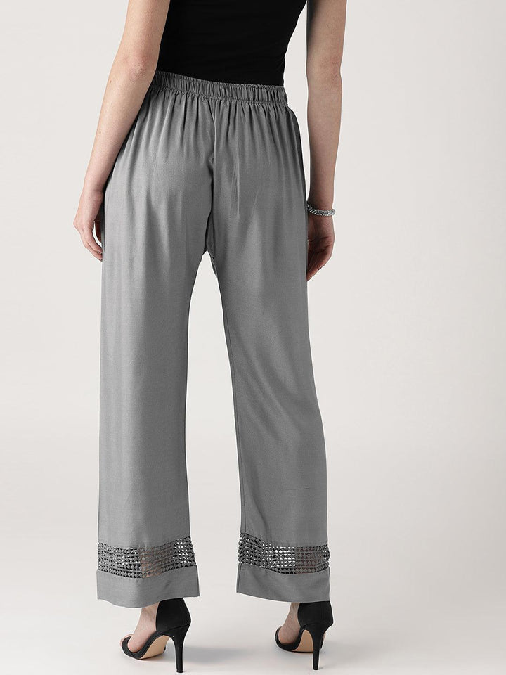 Grey Solid Rayon Palazzos