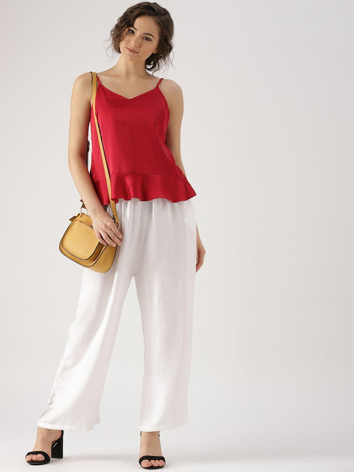 White Solid Rayon Palazzos - ShopLibas