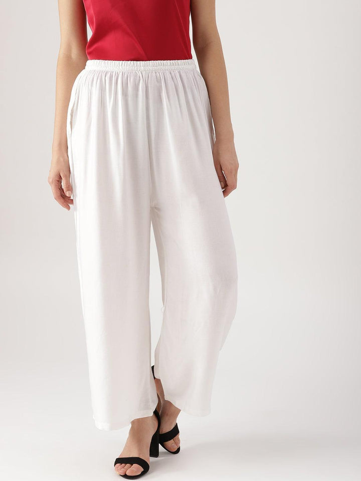 White Solid Rayon Palazzos - ShopLibas