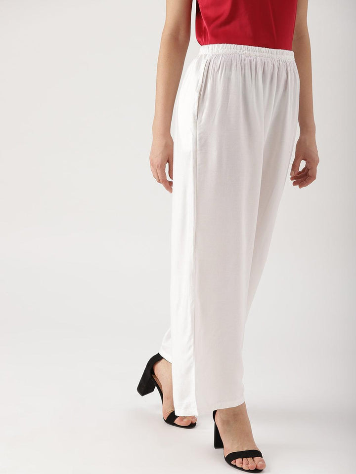 White Solid Rayon Palazzos - ShopLibas