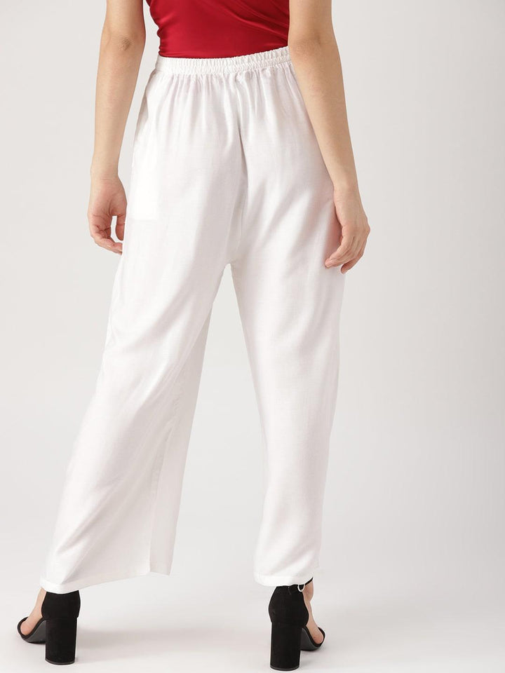 White Solid Rayon Palazzos - ShopLibas