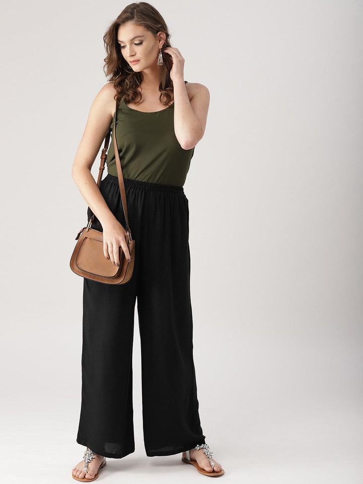 Black Solid Rayon Palazzos - ShopLibas