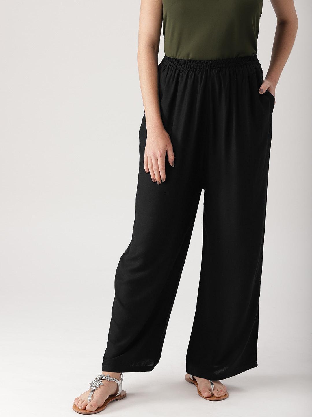 Black Solid Rayon Palazzos - ShopLibas