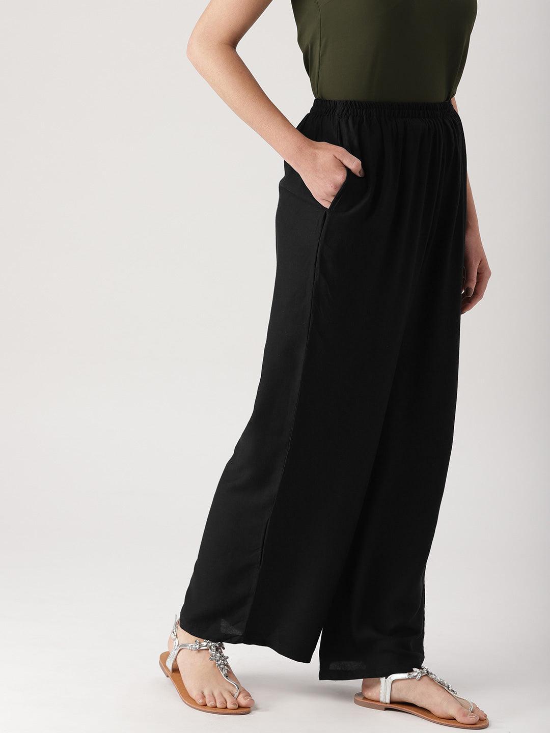 Black Solid Rayon Palazzos - ShopLibas