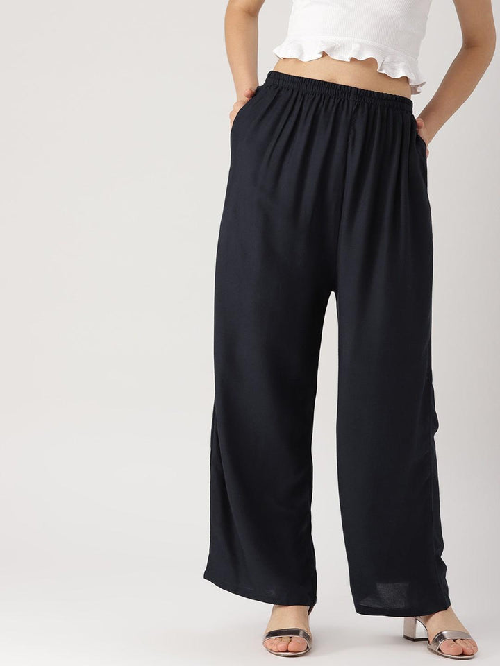 Blue Solid Rayon Palazzos - ShopLibas