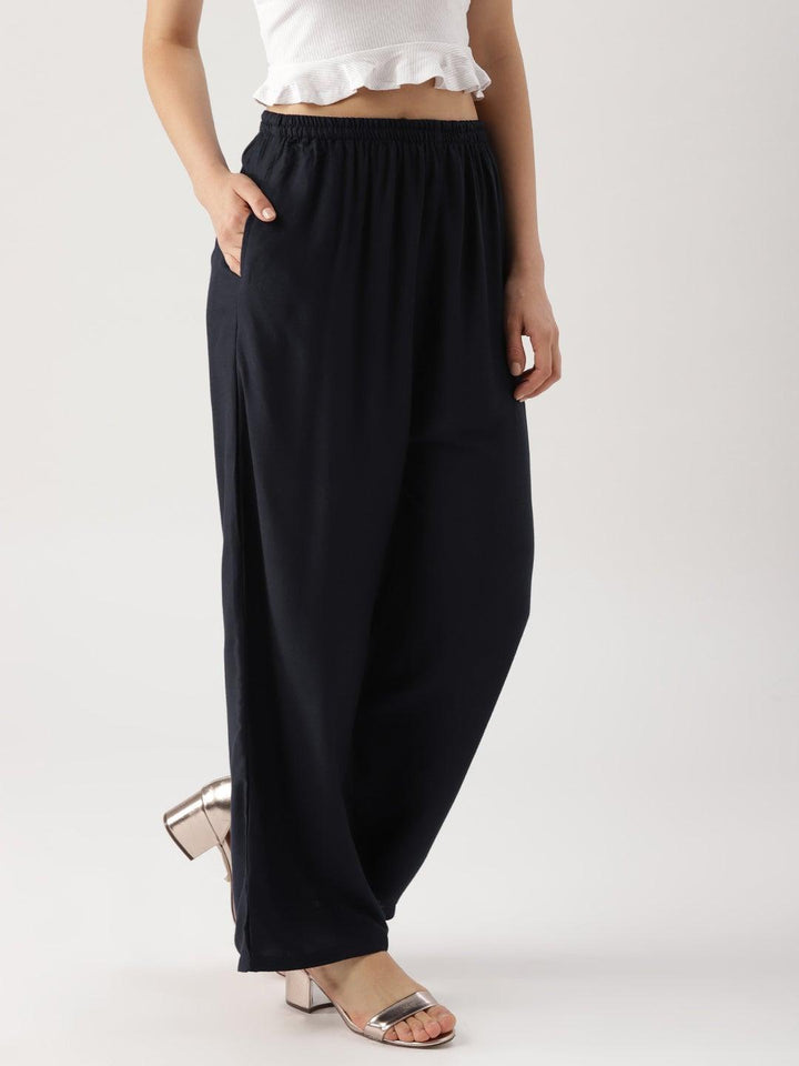 Blue Solid Rayon Palazzos - ShopLibas