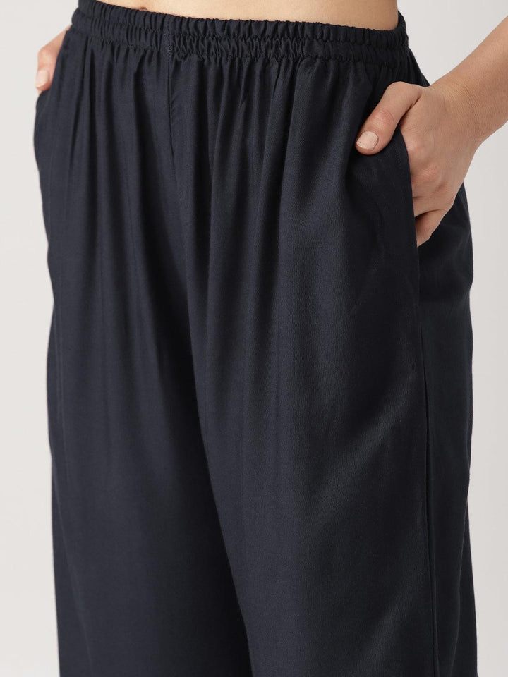 Blue Solid Rayon Palazzos - ShopLibas
