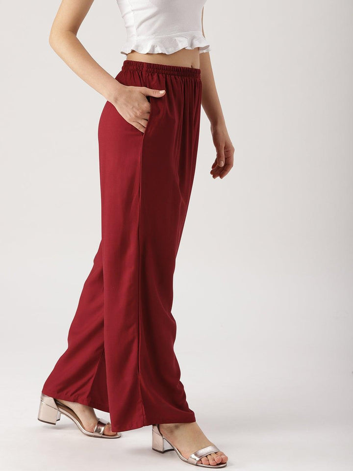 Maroon Solid Rayon Palazzos