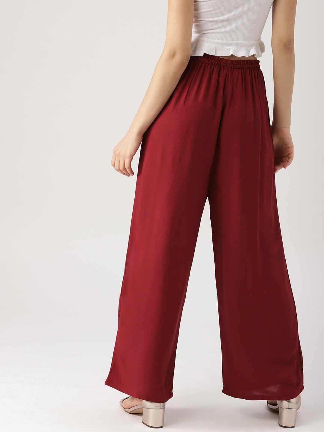 Maroon Solid Rayon Palazzos - ShopLibas 