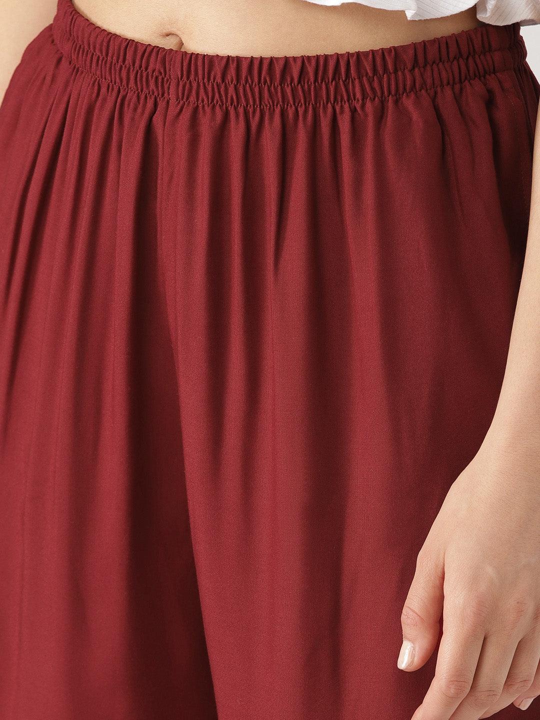 Maroon Solid Rayon Palazzos - ShopLibas 