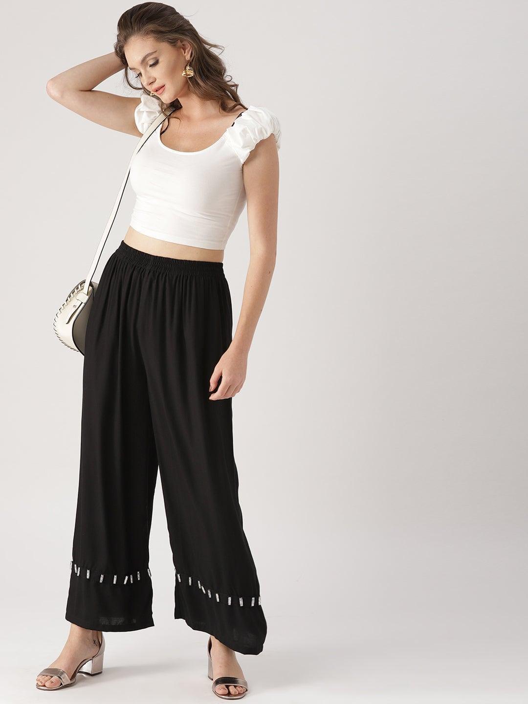 Black Solid Rayon Palazzos - ShopLibas 