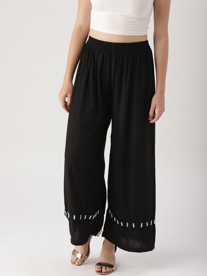 Black Solid Rayon Palazzos