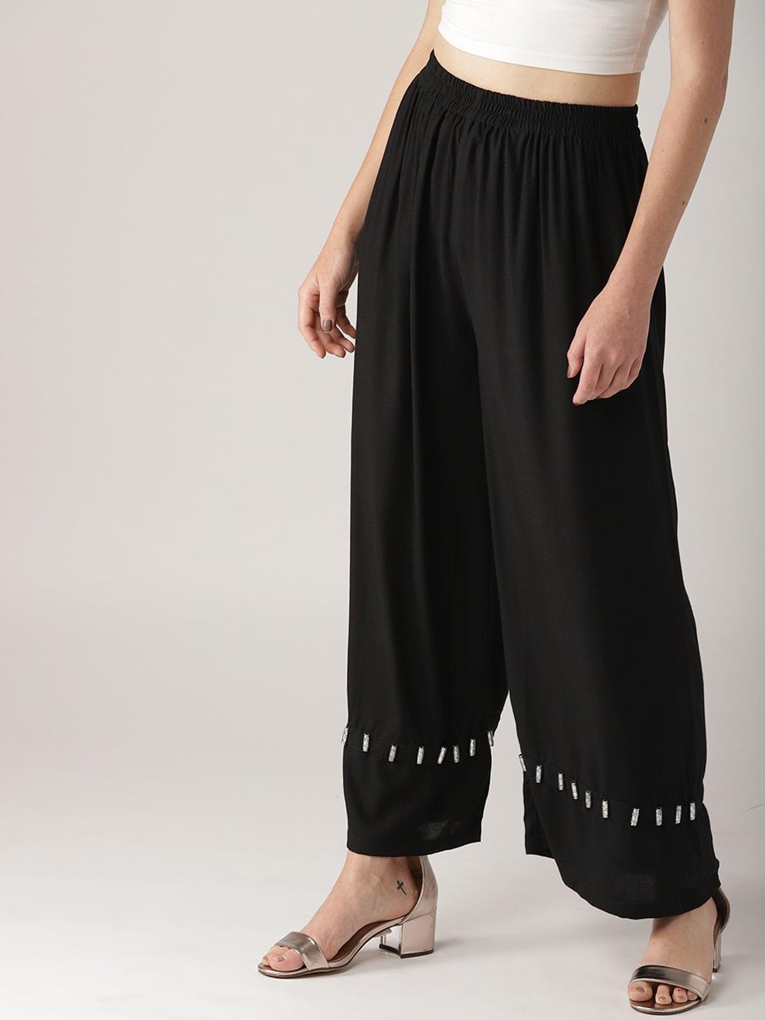Black Solid Rayon Palazzos - ShopLibas 