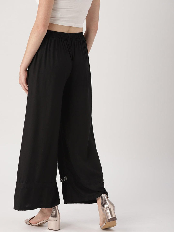 Black Solid Rayon Palazzos