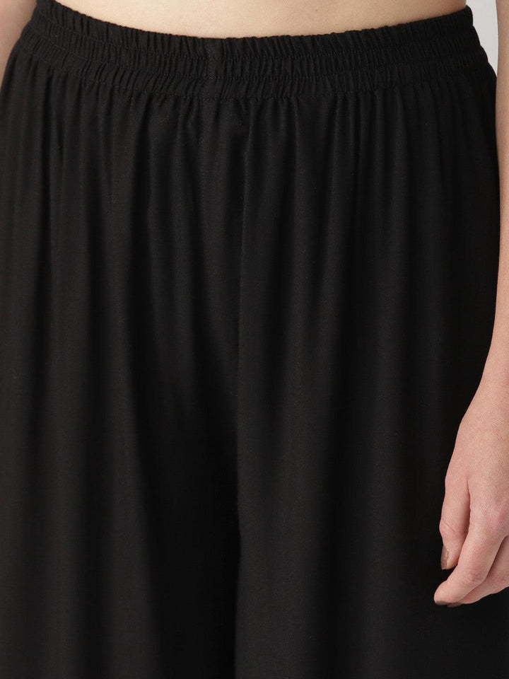 Black Solid Rayon Palazzos