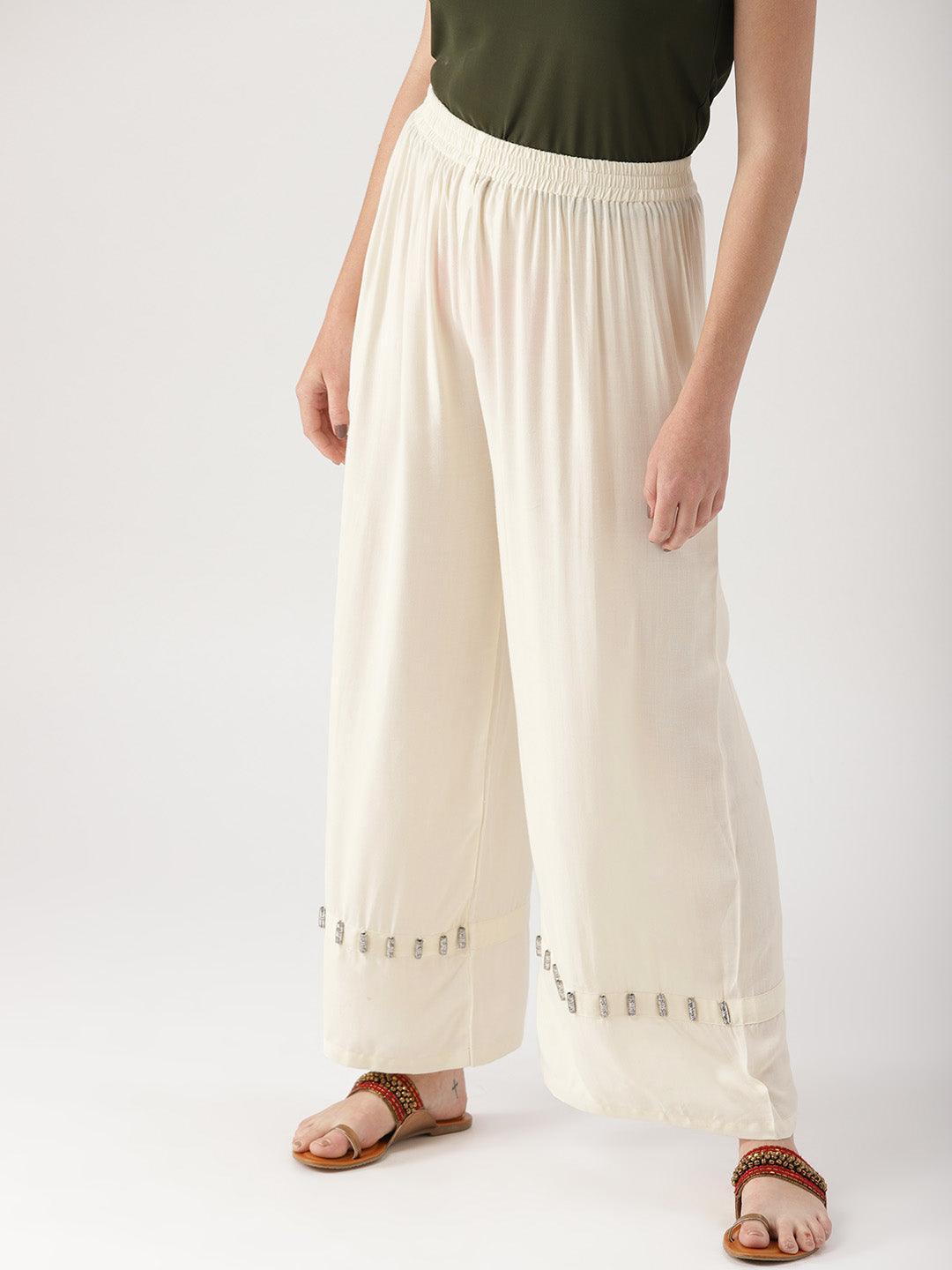 White Solid Rayon Palazzos - ShopLibas