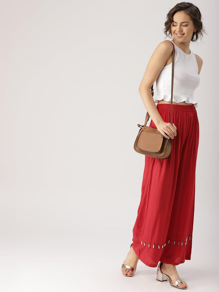 Red Solid Rayon Palazzos - ShopLibas