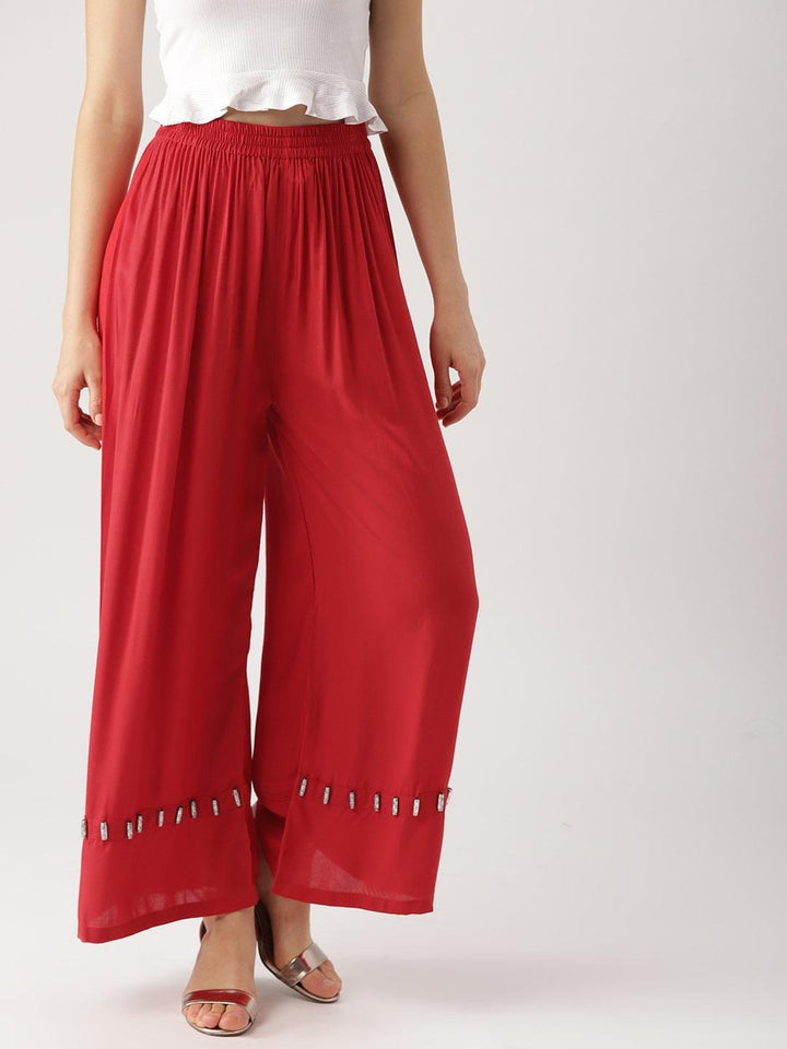 Red Solid Rayon Palazzos - ShopLibas